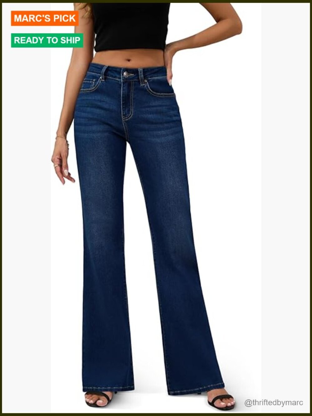 High Rise Wide Leg Flare Denim Jeans Stretchy Loose Fit